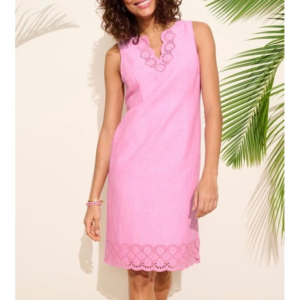 Talbots‎ Shift Dress NEW Embroidered Linen Cotton Sleeveless Pink 16 Plus Petite
